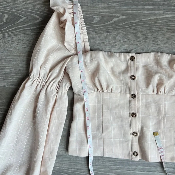 Song Of Style Emery Top One Shoulder Ruffle Beige Check - Picture 6 of 8